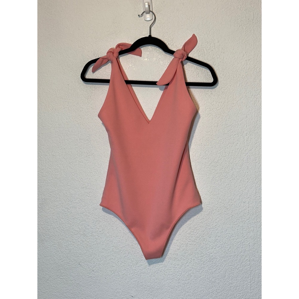 Show Me Your Mumu Kylo Bodysuit Blush Pink Tie Shoulder V-Neck Crepe MM2-4779 M